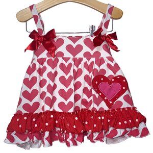 Toddler Dress Girl L Pink Heart Valentine’s Outfit Ruffle Bow Accent 2 Piece Set